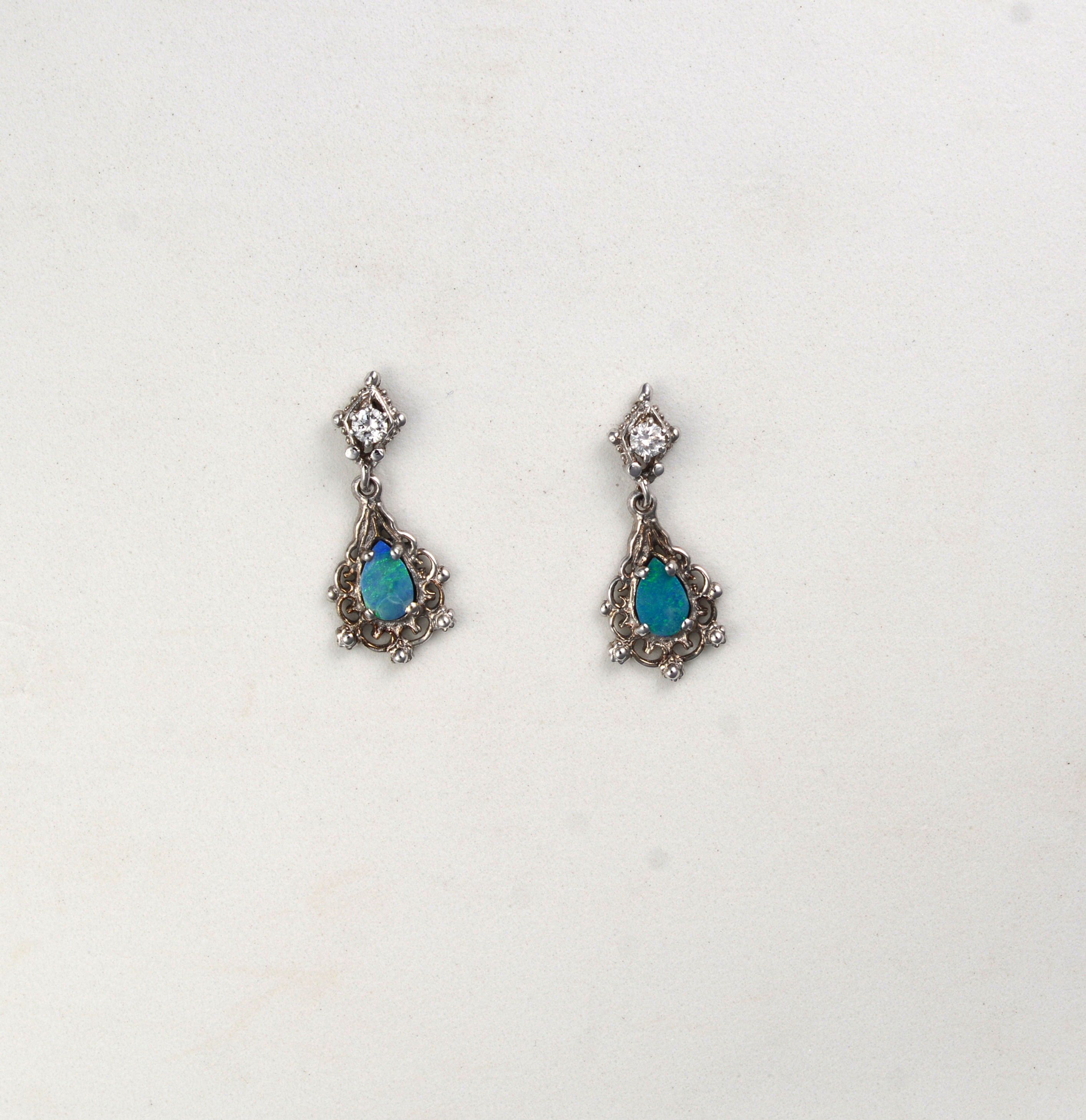 Australian Opal Dangle Diamond Earrings