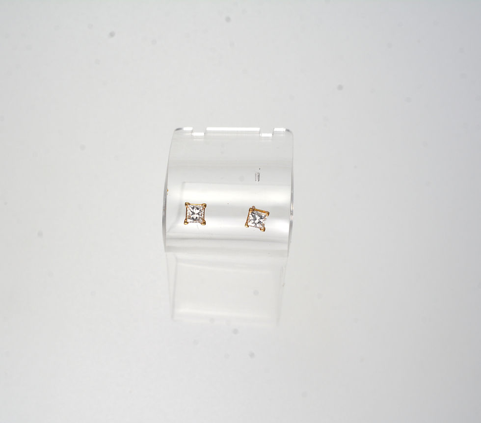 Thumbnail: 14k princess cut natural diamond stud earrings
