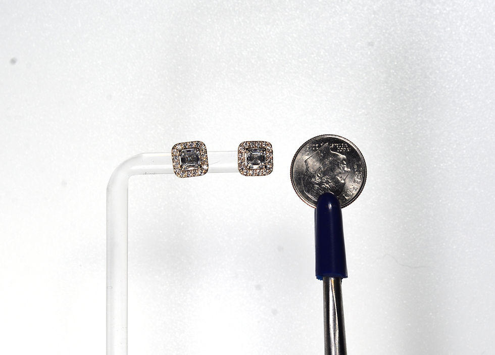 Thumbnail: 14k white gold Asscher cut halo diamond studs