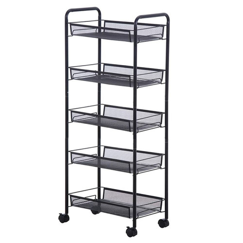 5-LAYER PORTABLE ROLLING STORAGE RACK ON WHEELS - 105cm -BLACK | CXX ...