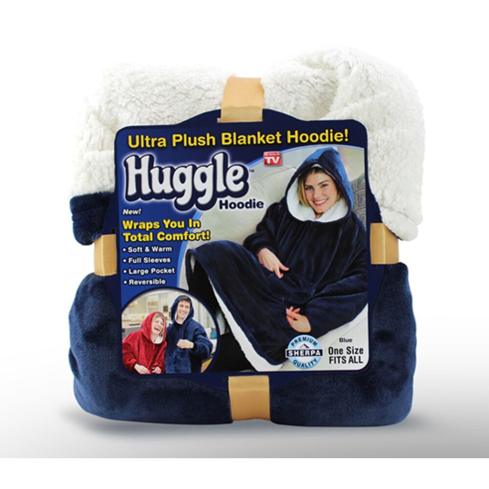 HUGGLE OVERSIZED ULTRA PLUSH BLANKET HOODIE ONE SIZE FITS ALL - BLUE