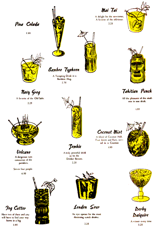 Polynesian Cocktails Menu 1960's 2
