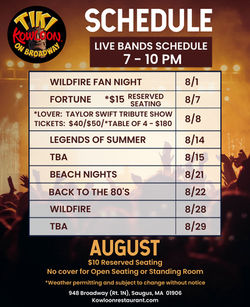 Live Band Show Schedule August