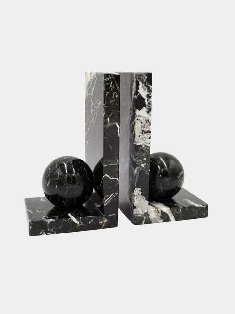 2 black solid marble bookends gift for host - side picture