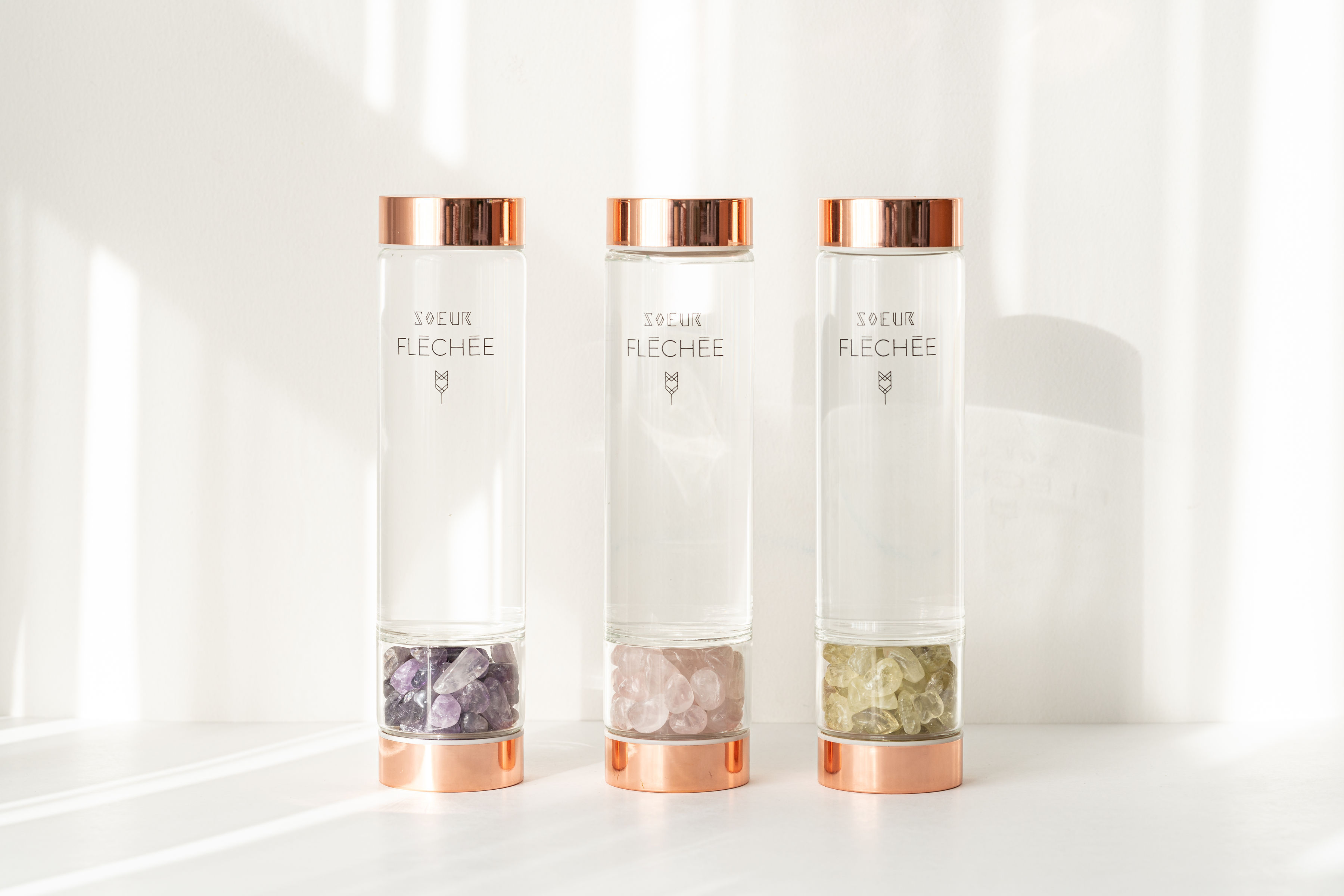 Bouteille Vibressence rosegold- Bouteille cristaux - Élixir -Bouteille d'eau réu