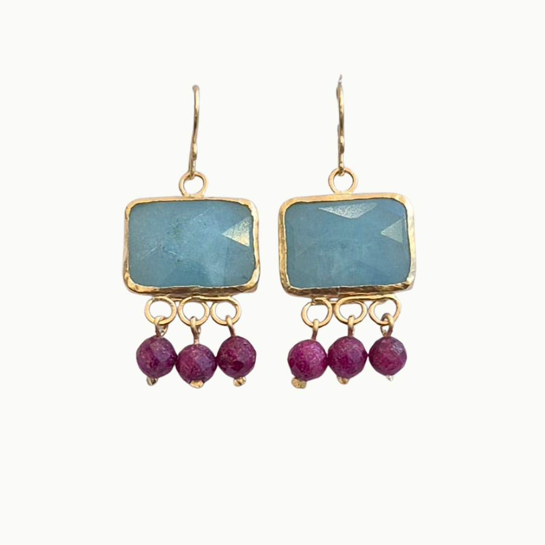 Aquamarine Ruby Dangle Earrings