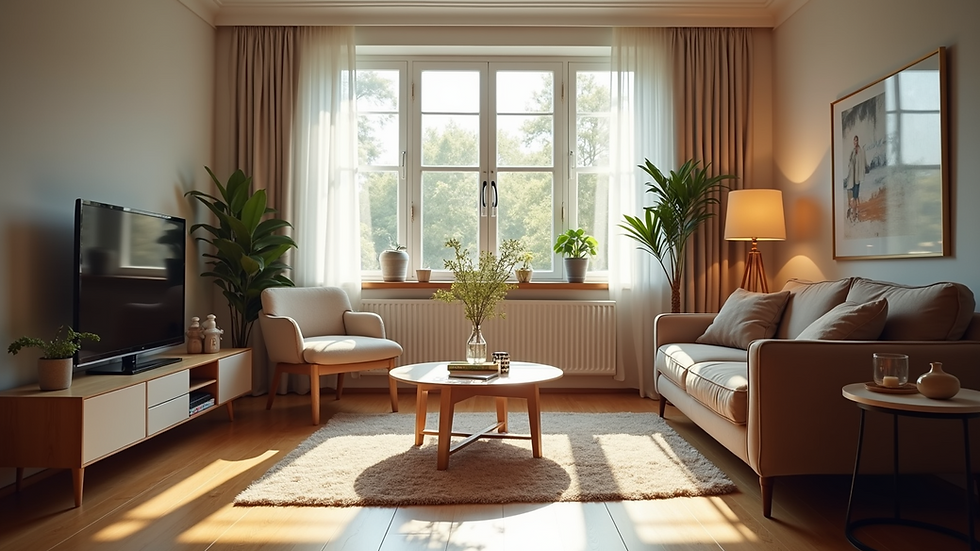 Eye-level view of a cozy living room with modern decor