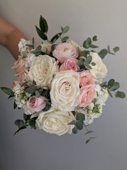 playa blanca & blush roses, white stock, gunni eucalyptus, Italian ruscus__#wedding #weddi