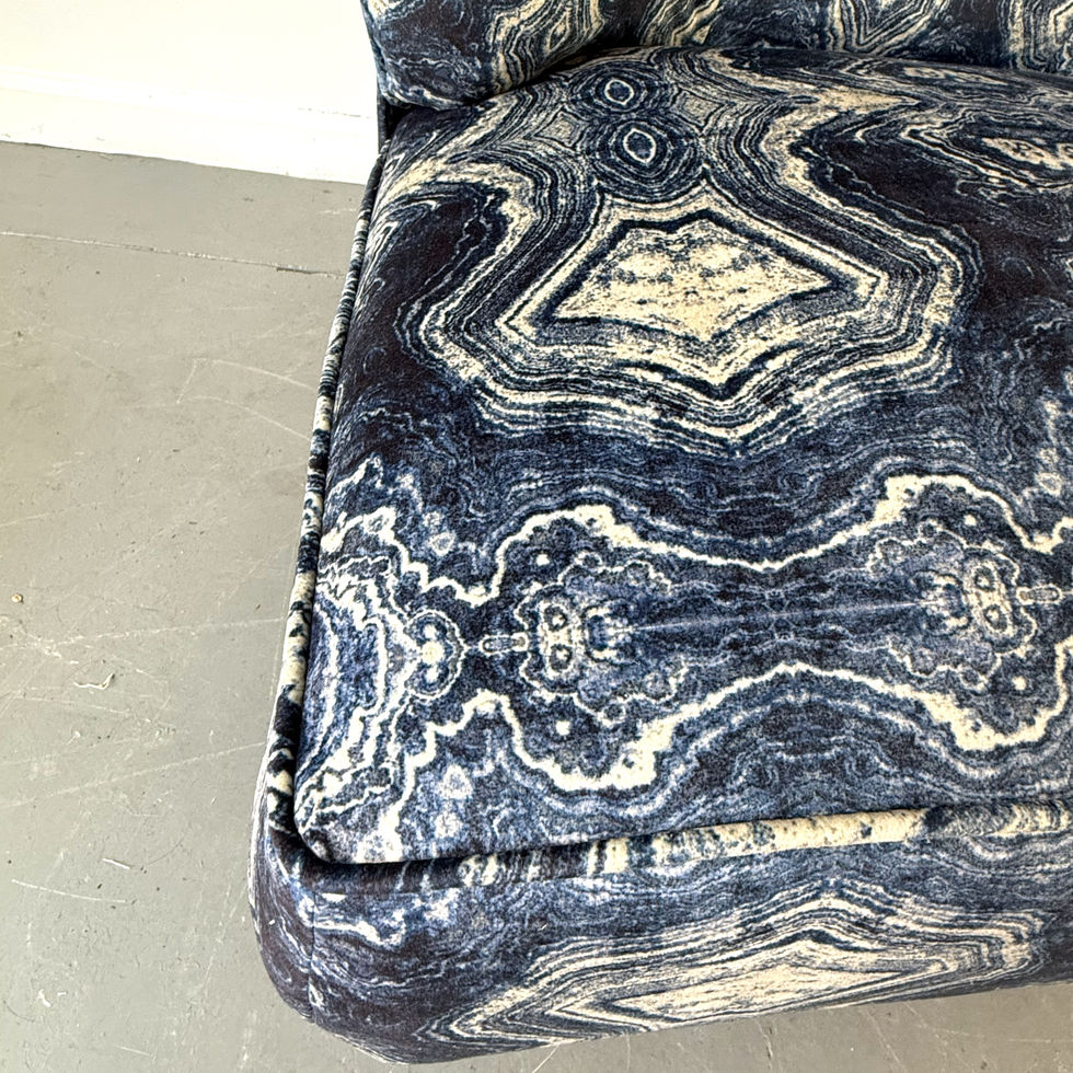 Detail View of Midcentury Swivel Upholstered Chair in Blue Fabric for Sale