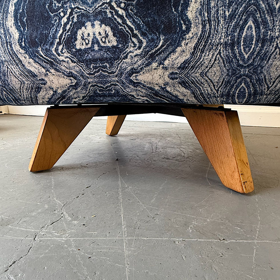 Base View of Midcentury Swivel Upholstered Chair in Blue Fabric for Sale