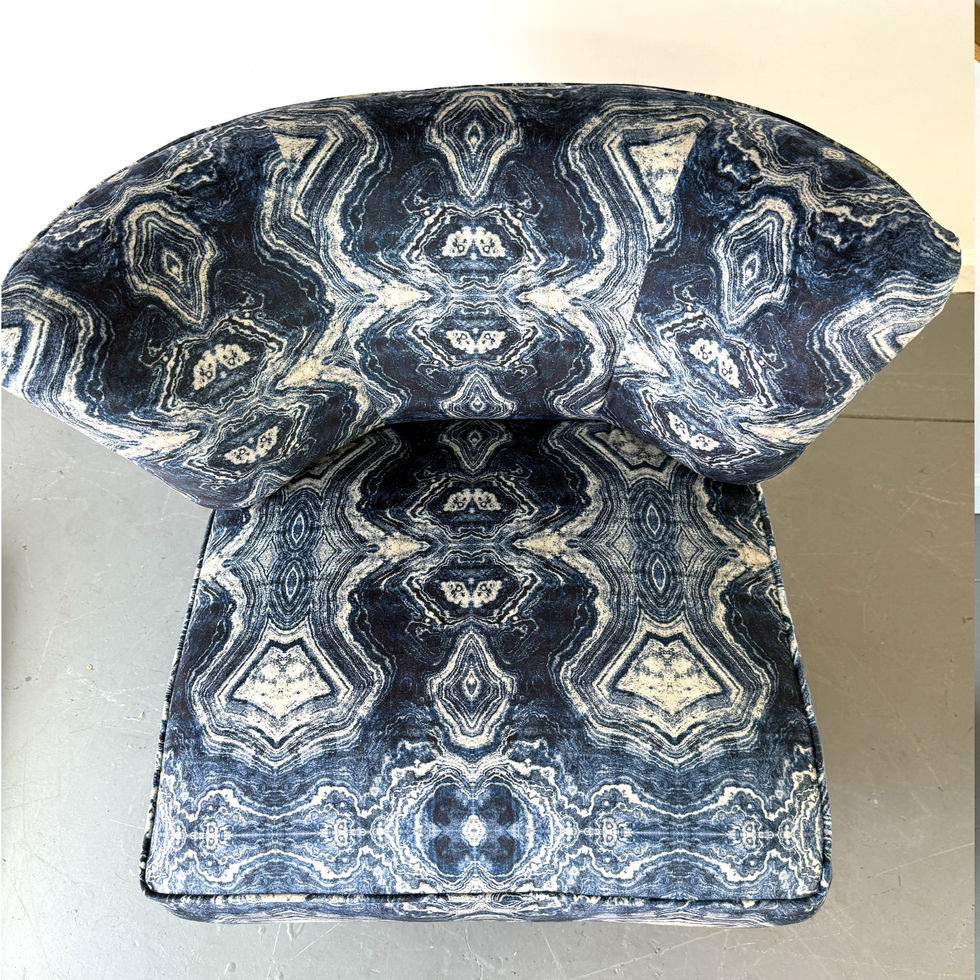 Top View of Midcentury Swivel Upholstered Chair in Blue Fabric for Sale