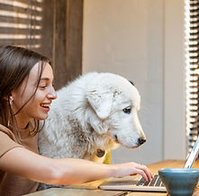 תמונה של כלב ובעליו צופים במחשב