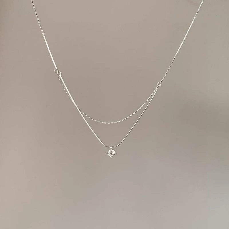 New 925 Sterling Silver Double Necklace Personality Charm Women's Pendant Simple