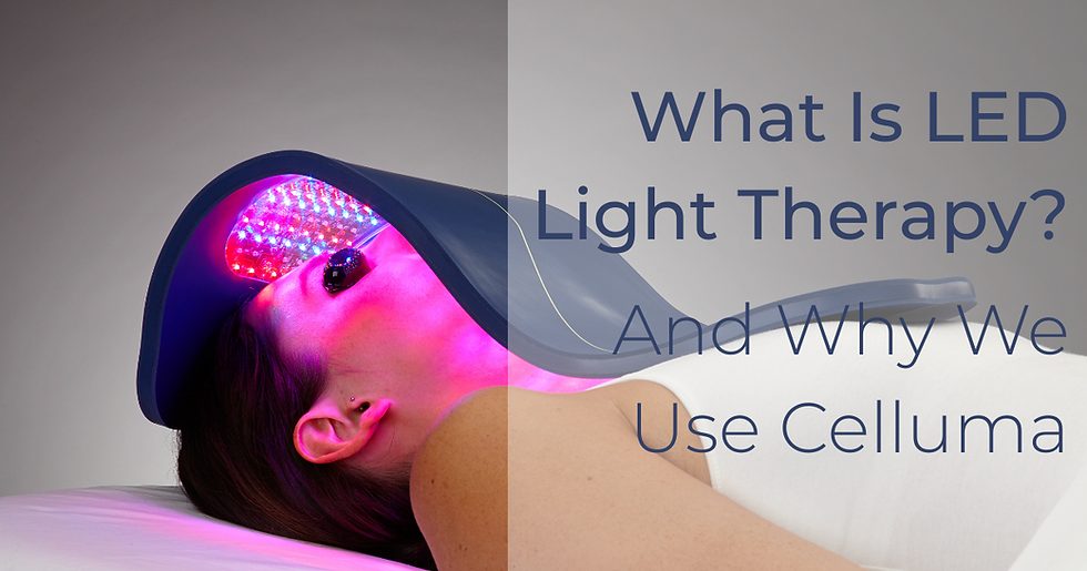 Woman receiving Celluma LED light therapy facial treatment at Evolution Aesthetics spa in Palmer, Alaska