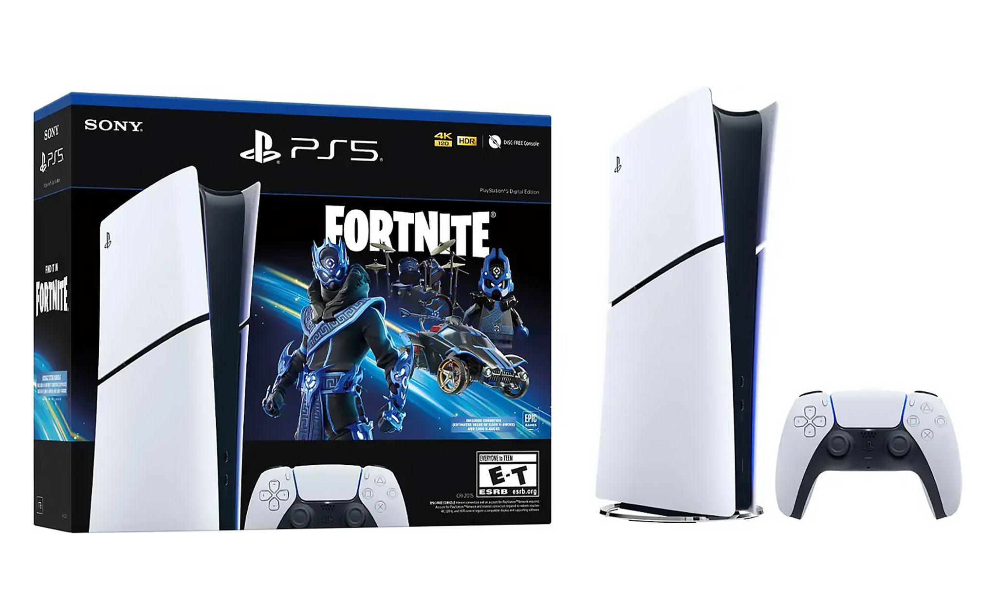Sony PlayStation 5 Digital Edition Console Fortnite Cobalt Star Bundle, 825GB, W