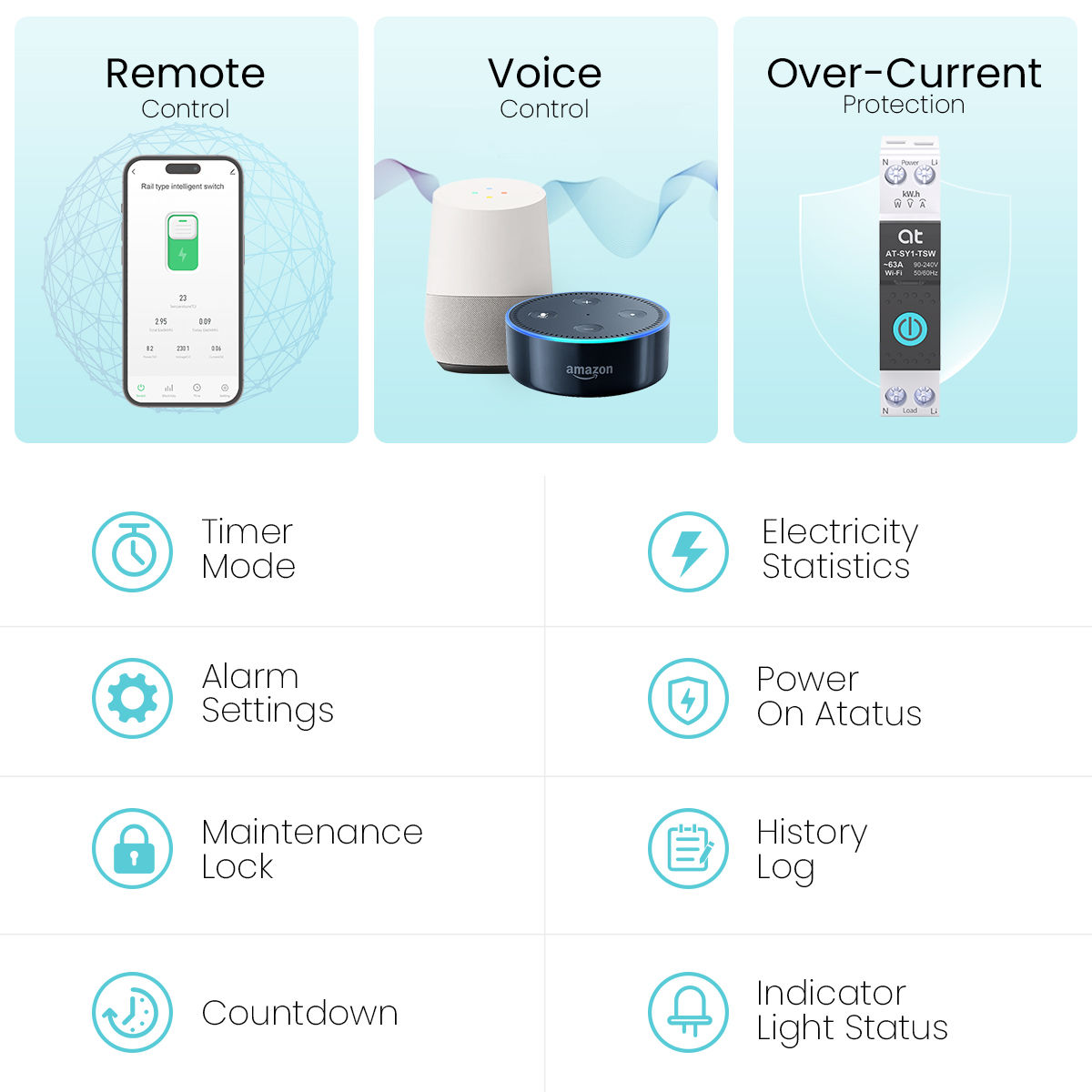 TUYA WIFI Smart Circuit Breaker With Metering 1P 50A 63A DIN Rail for Smart Home