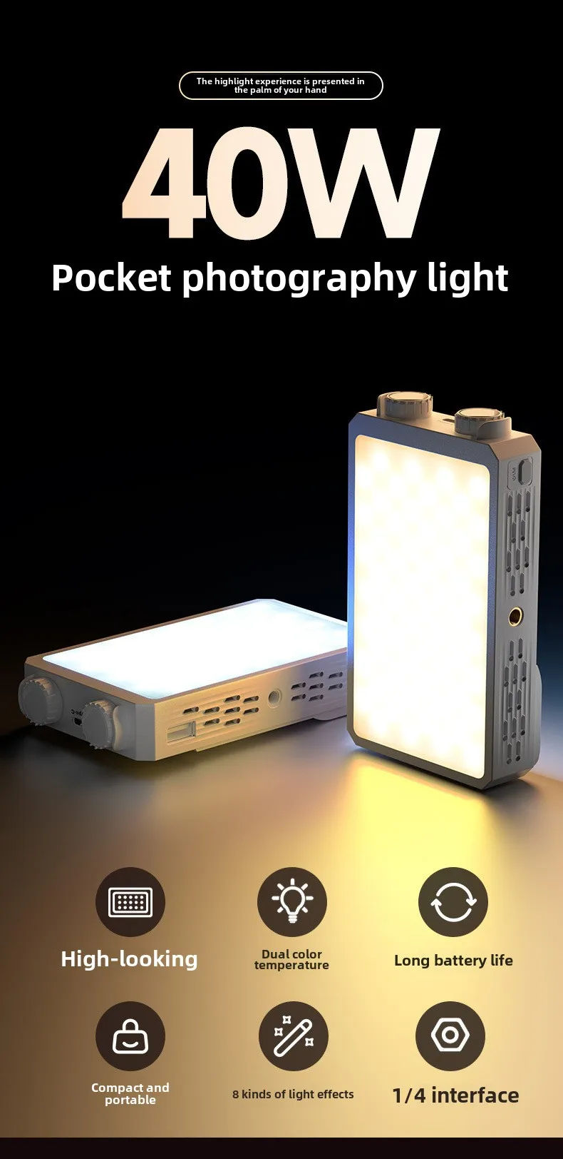 40W Mini Portable LED Fill Video Light with Built-In Rechargeable Battery Fill L