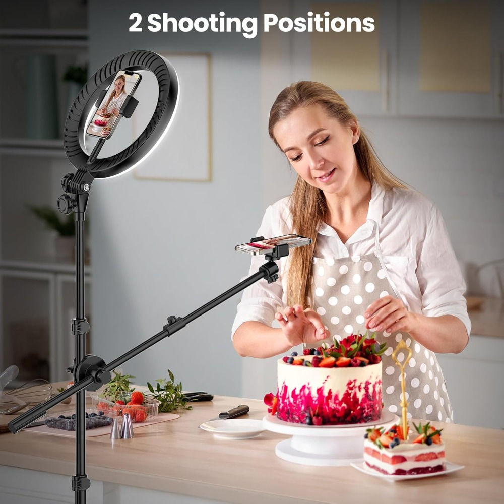 10.5" Ring Light with 62" Tripod Stand for Video Recording, Overhead Phone Mount