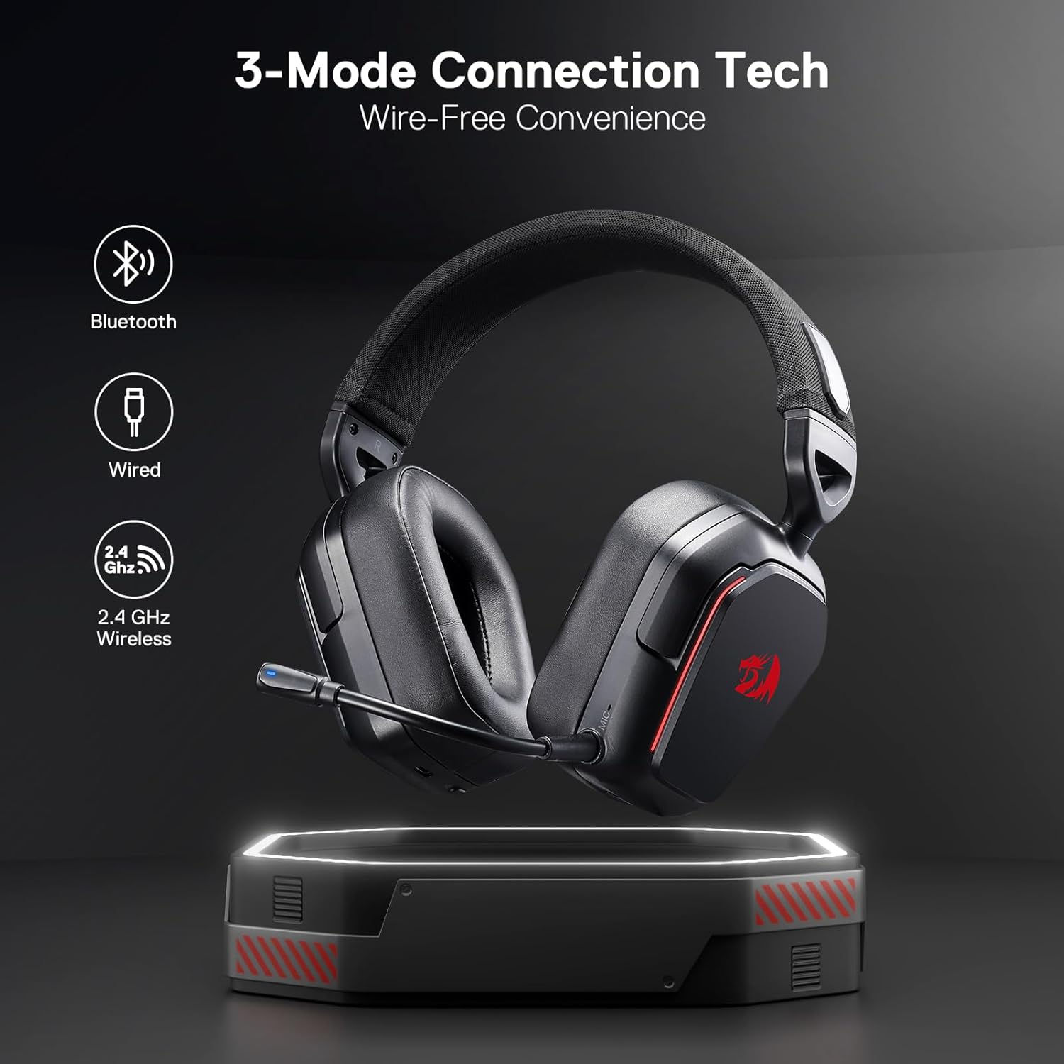 Redragon H868 3-Mode Wireless RGB Gaming Headset 7.1 Surround Sound 40 mm Driver