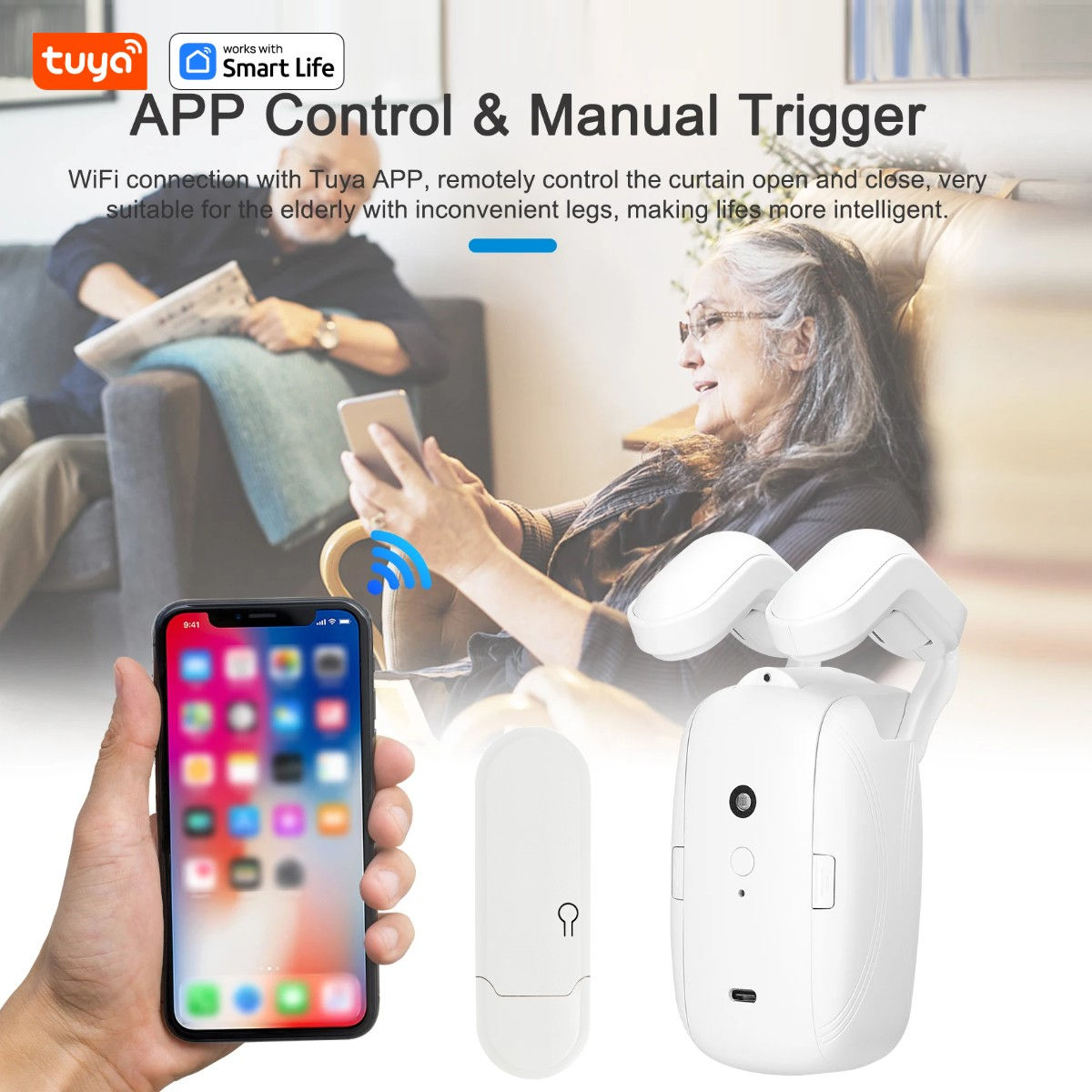 1/2PCS Tuya Smart WiFi Curtain Robot (1PCS with Hub) for Roman Rod Track - App R