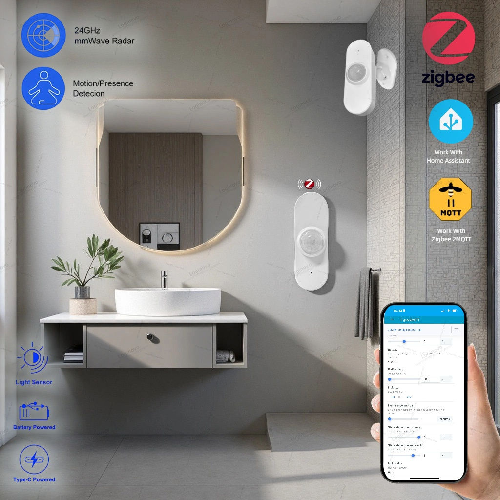 24G Zigbee MmWave Human Presence Motion Sensor With Luminance/Temperature Humidi