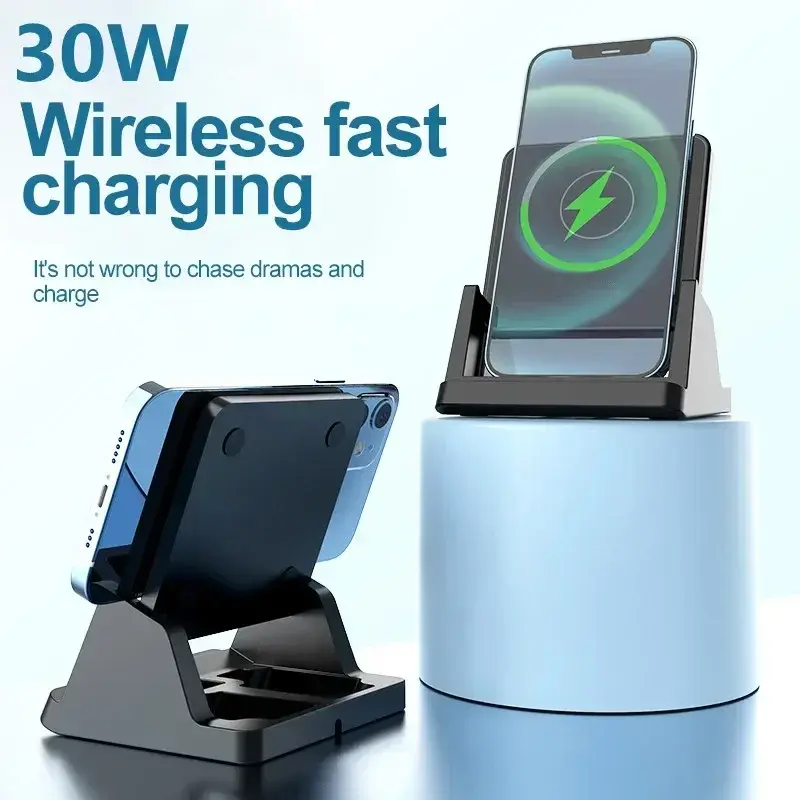 30W Wireless Charger Pad Stand Desktop Ultra-thin Mobile Phone For iPhone 15 14