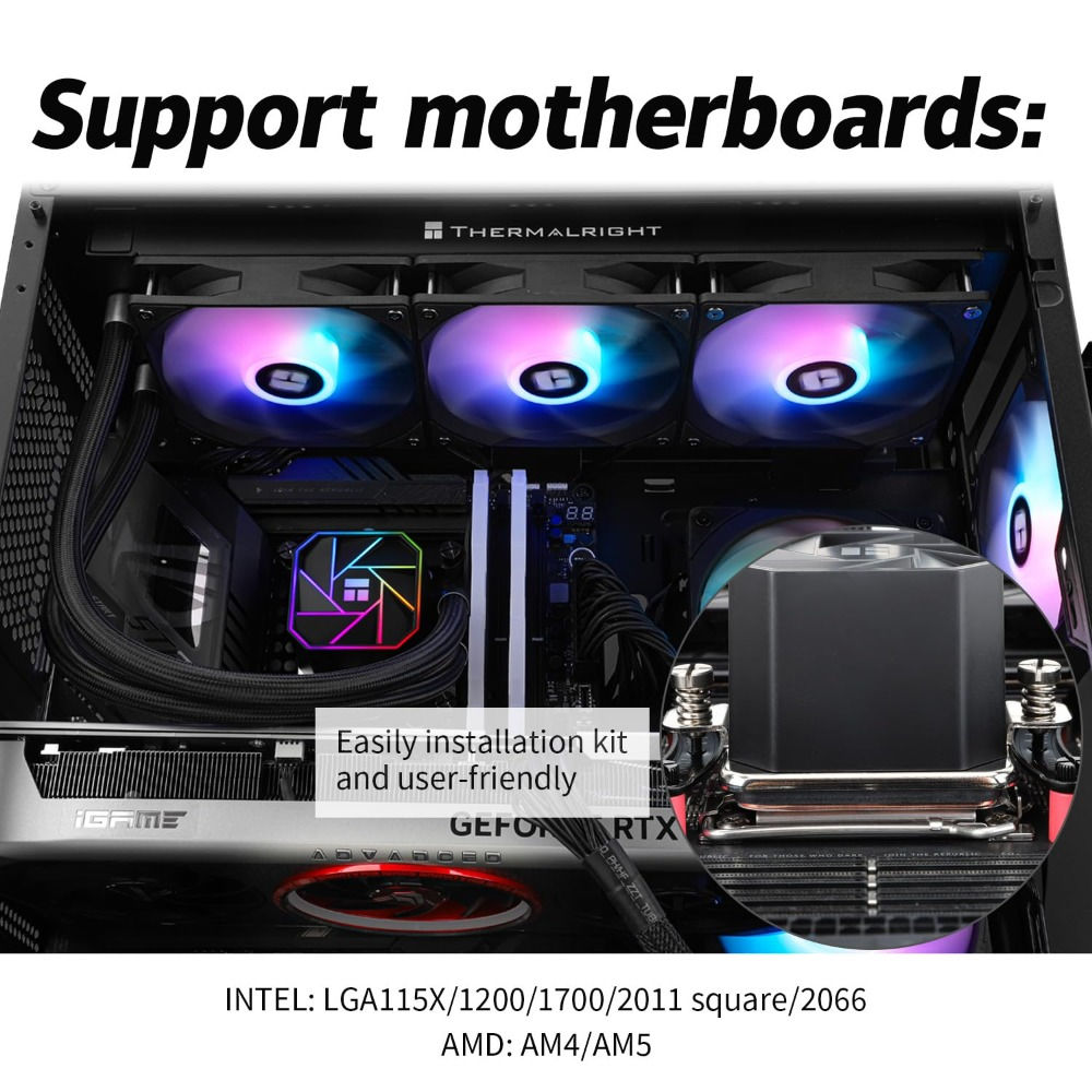 360mm AIO CPU Liquid Cooler, ARGB PWM Fans, Intel LGA1150-1200/2011/1700/1851, A