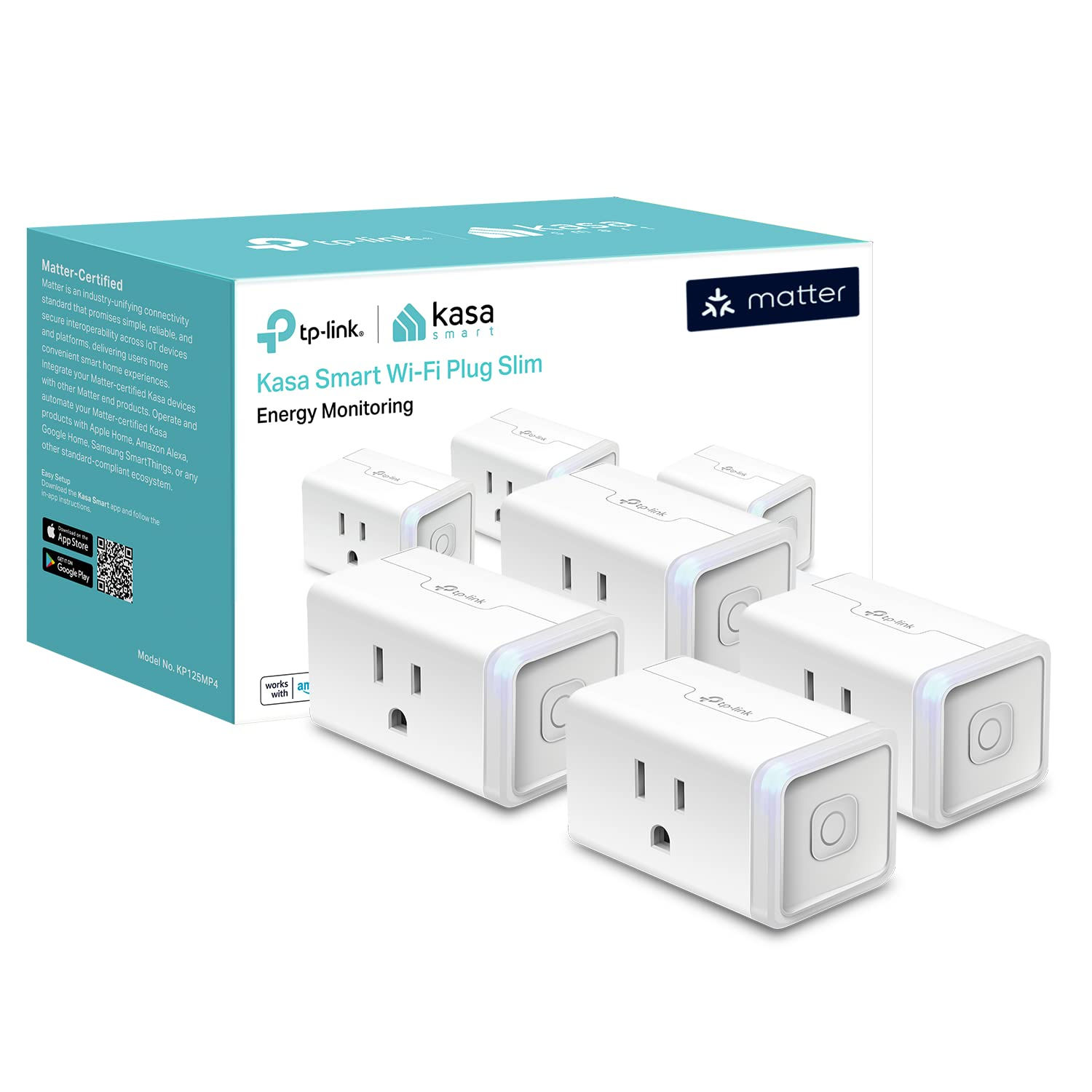 Smart Plug with Energy Monitoring, Compact Flame Retardant Design, 15A/1800W Max