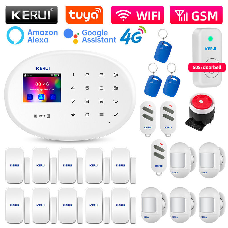 KERUI Alarm System 4G/2G WiFi GSM Home Alarms Kit Motion Detector Door Sensor Tu
