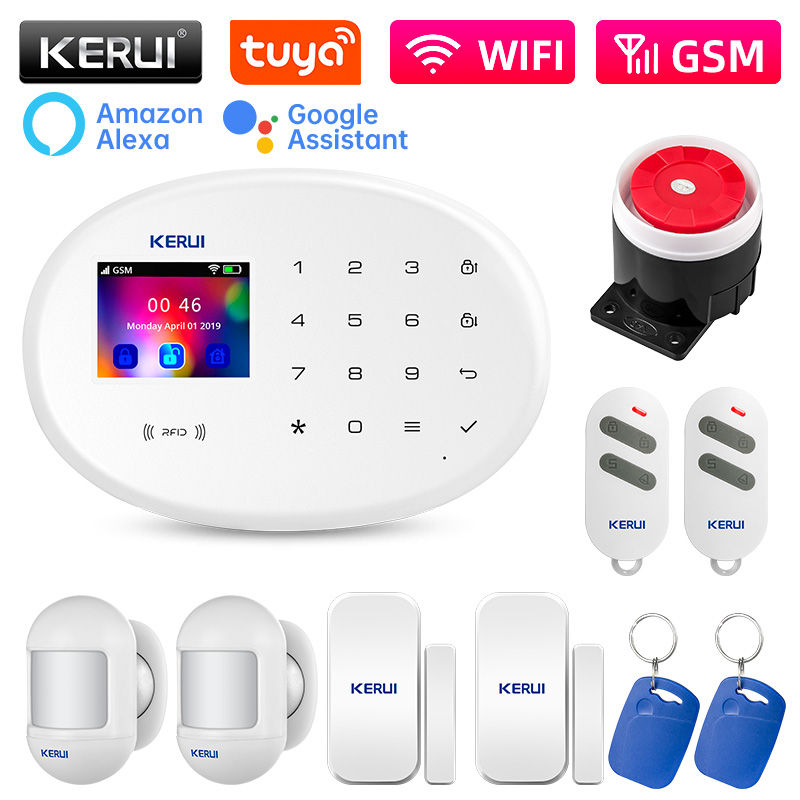 KERUI Alarm System 4G/2G WiFi GSM Home Alarms Kit Motion Detector Door Sensor Tu