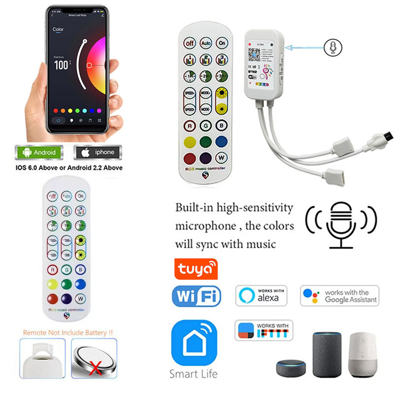 Wifi Led Strips Light Bluetooth Music Sync Smart Google Control Rgb 5050 Adhesiv