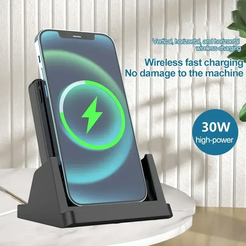 30W Wireless Charger Pad Stand Desktop Ultra-thin Mobile Phone For iPhone 15 14