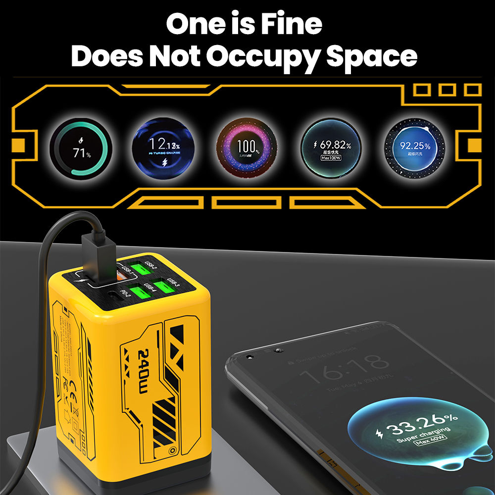 240W 6 Ports 4USB+2Type C Super Fast Charging Mobile Phone Charger USB3.0 PD3.0