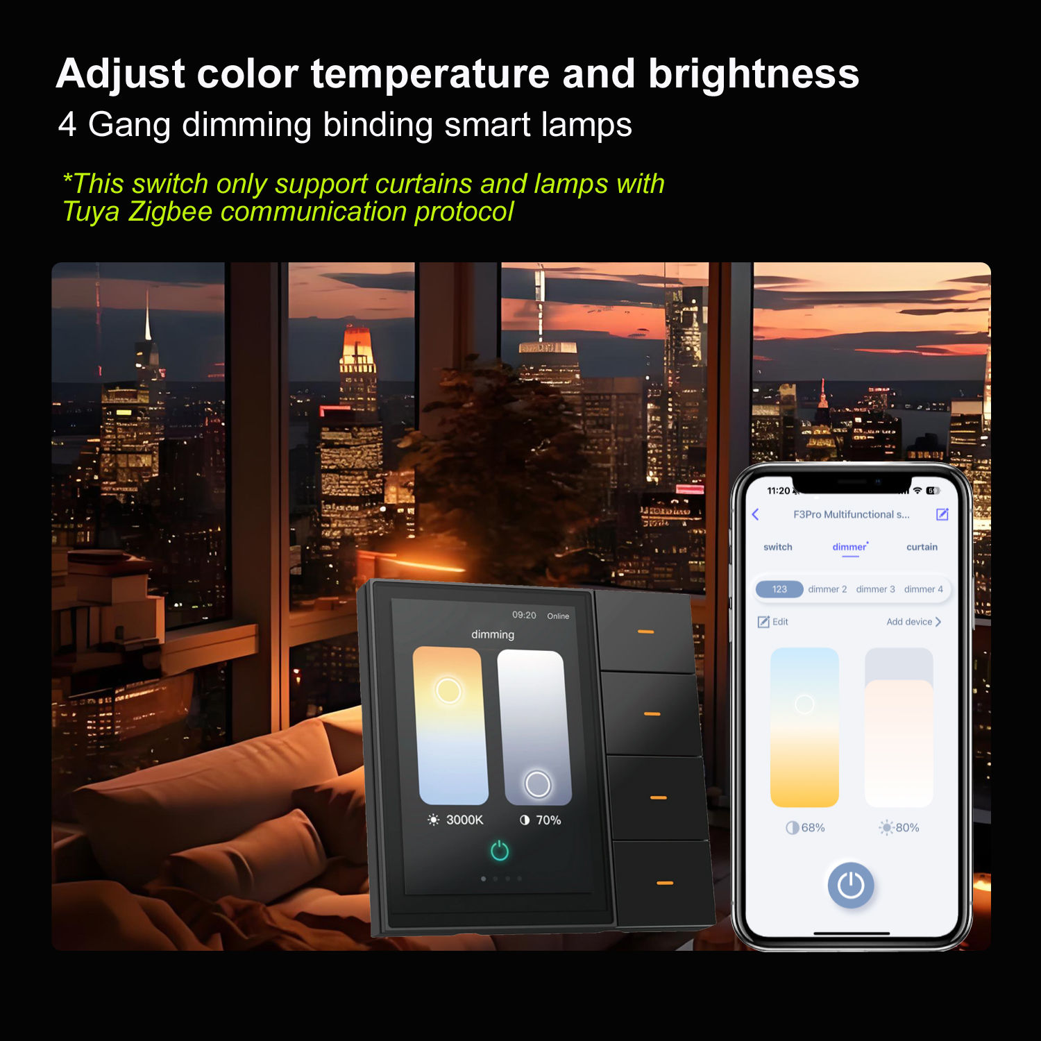 F3-pro Tuya Smart Panel ZigBee Wall Switch Home Automation Electric Dimmer Light