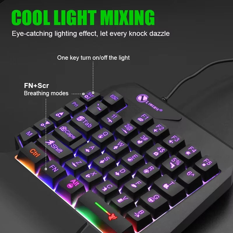 35keys One Handedly Single Hand Mini Gaming Keyboard Usb Ultra-slim Wired Backli