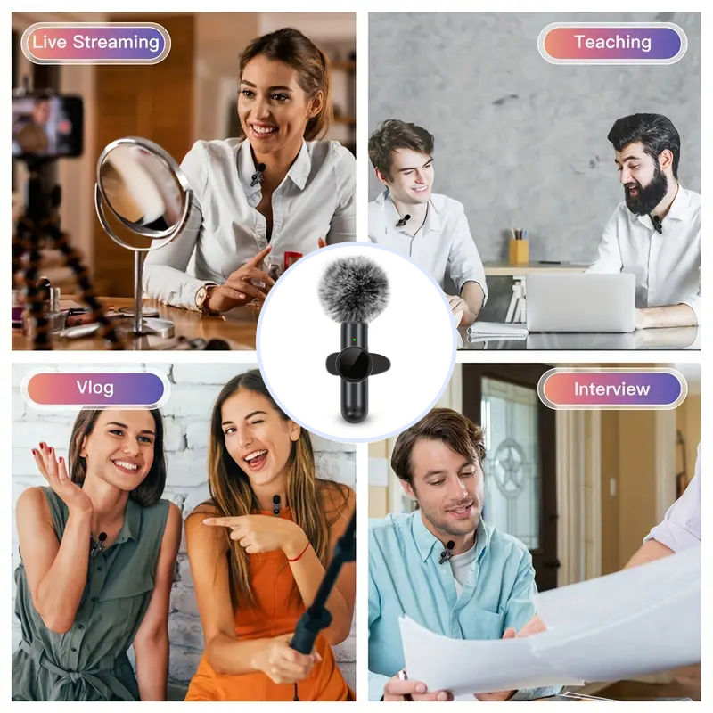 Wireless Lavalier Microphone With Windproof Cover Audio Video Recording Mini Mic