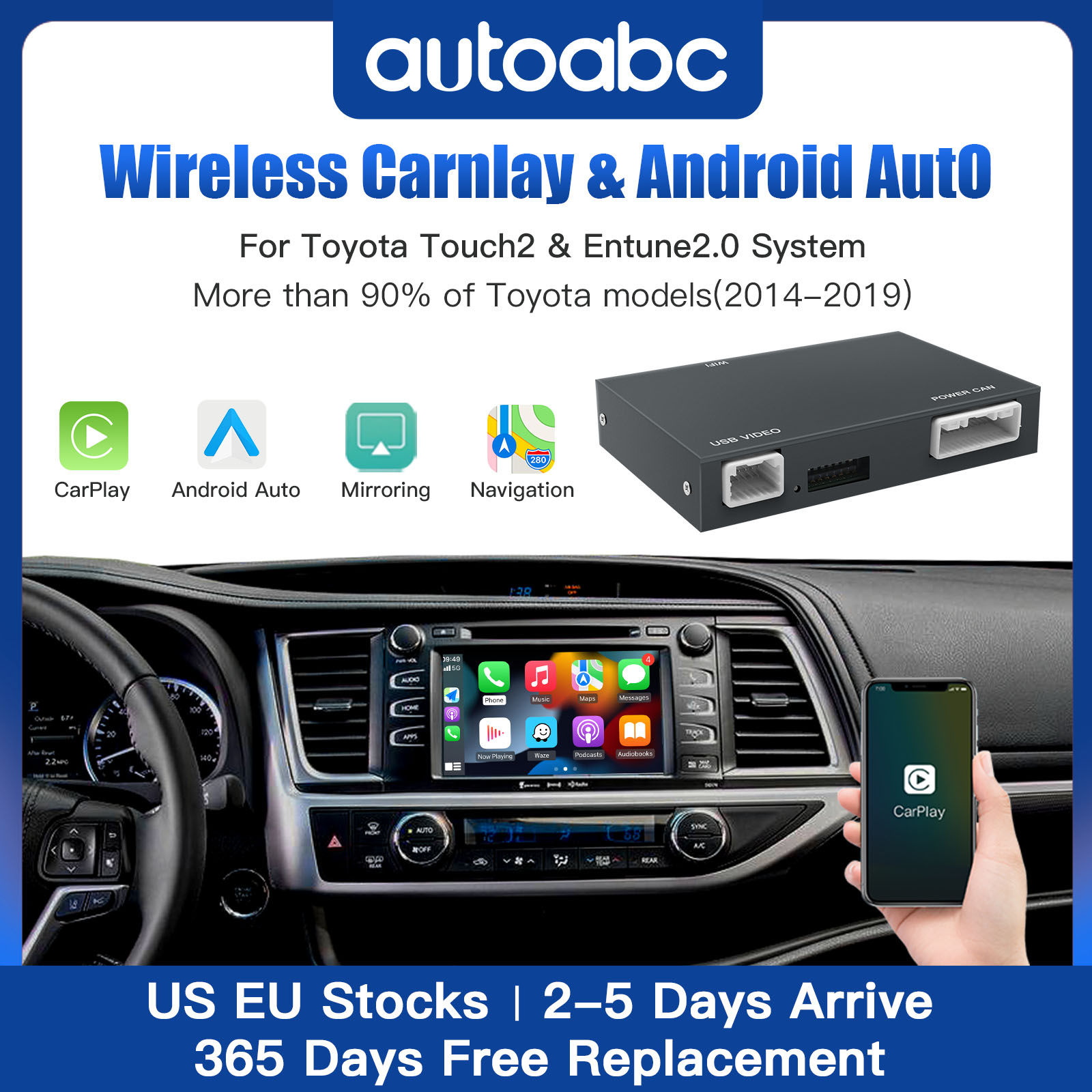 Wireless Carplay Android Auto For Toyota Yaris RAV4 Corolla Aygo Tacoma Camry C-