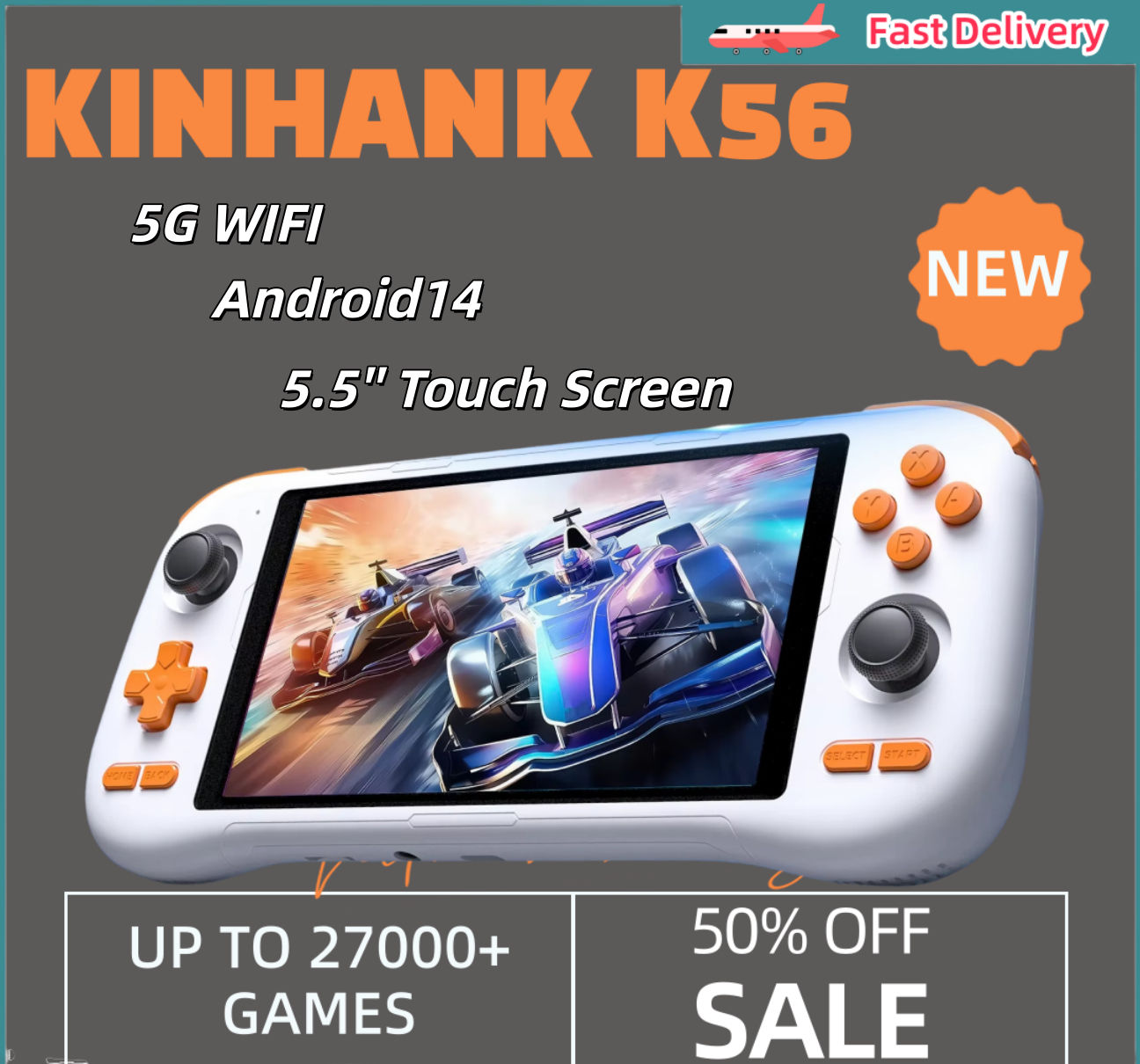 KINHANK K56 Handheld Game Console 5.5'' Touch Screen 50 Emulators for PS1/PSP/DC