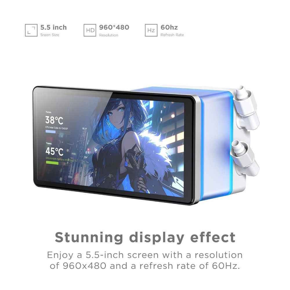 360mm CPU AIO Liquid Cooler with 5.5" LCD Screen, ARGB Infinity Mirror Fans, PWM
