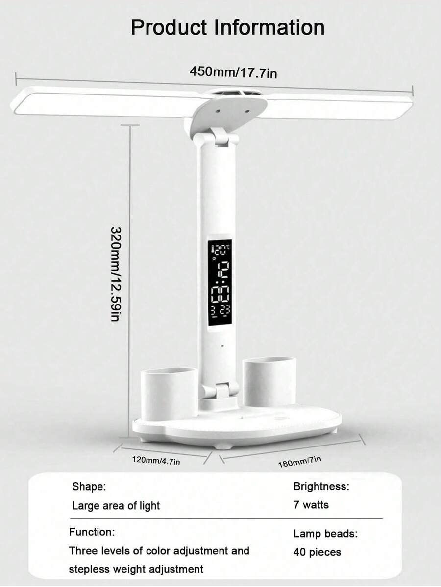 1 Double-Head Pen Holder Desk Lamp, White Light With Three Levels Of Brightness