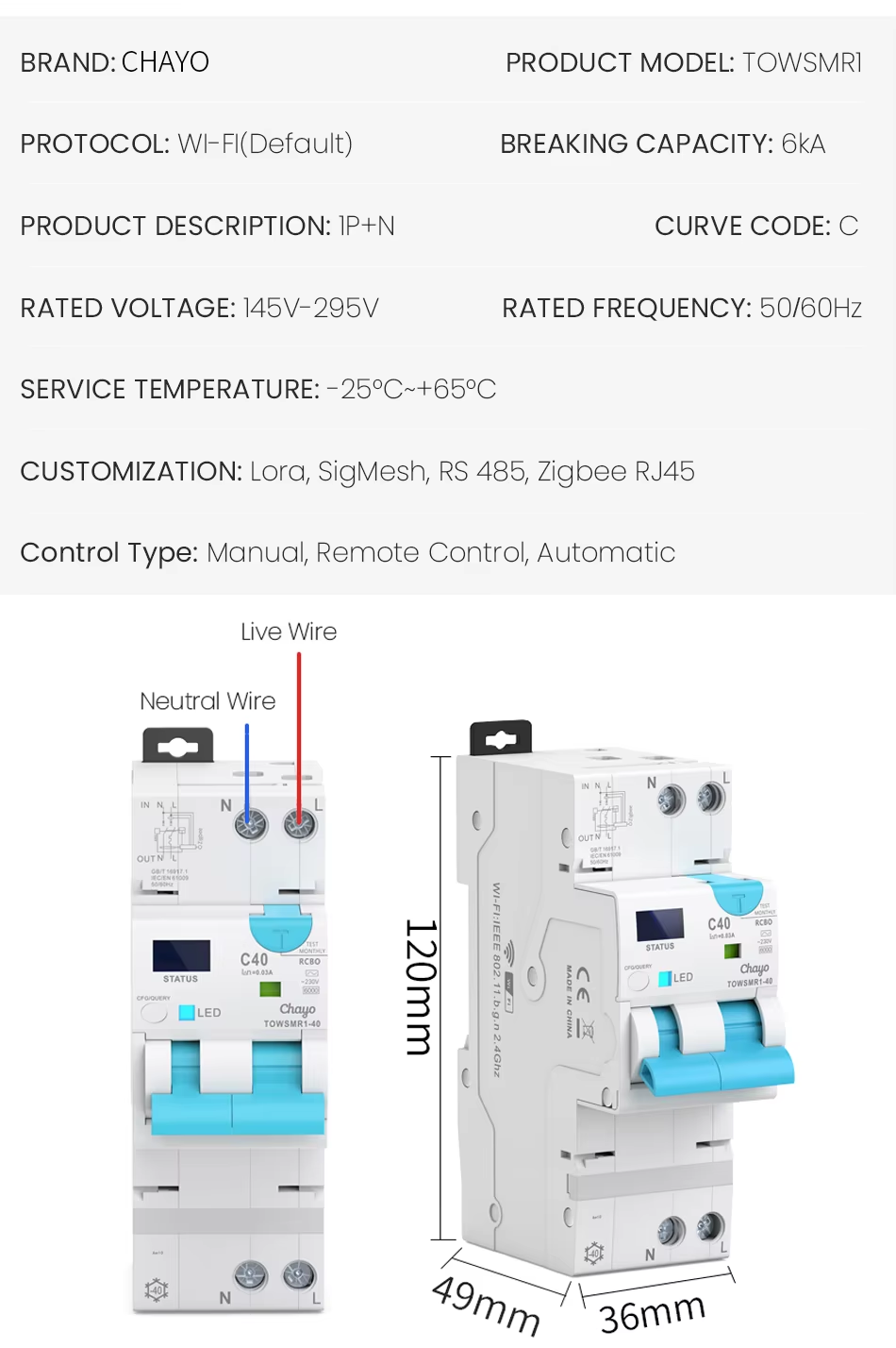 TUYA WIFI RCBO LED Adjustable Smart Circuit Breaker Residual Current Circuit Bre