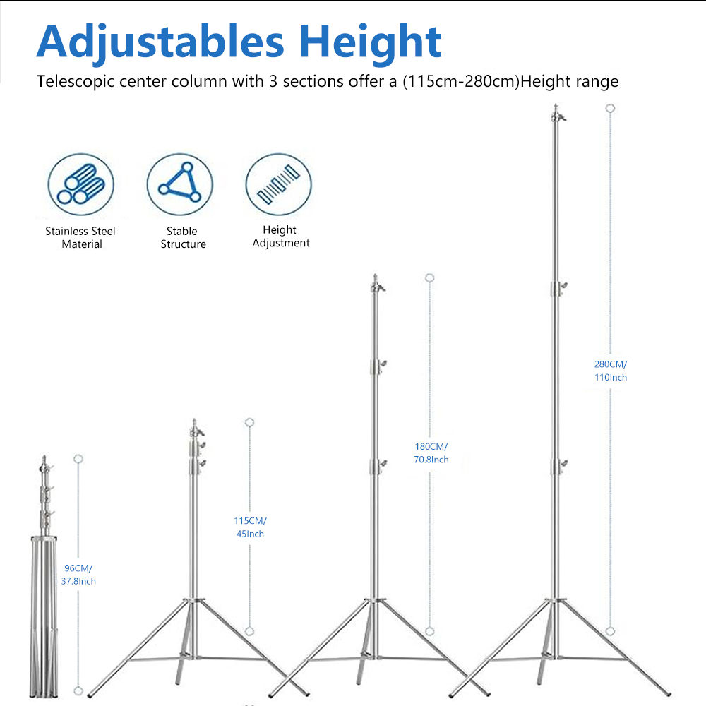 2/2.9M Tripod Super Stable Big Tripod Foldable Light Stand Lifting Frame Wheels