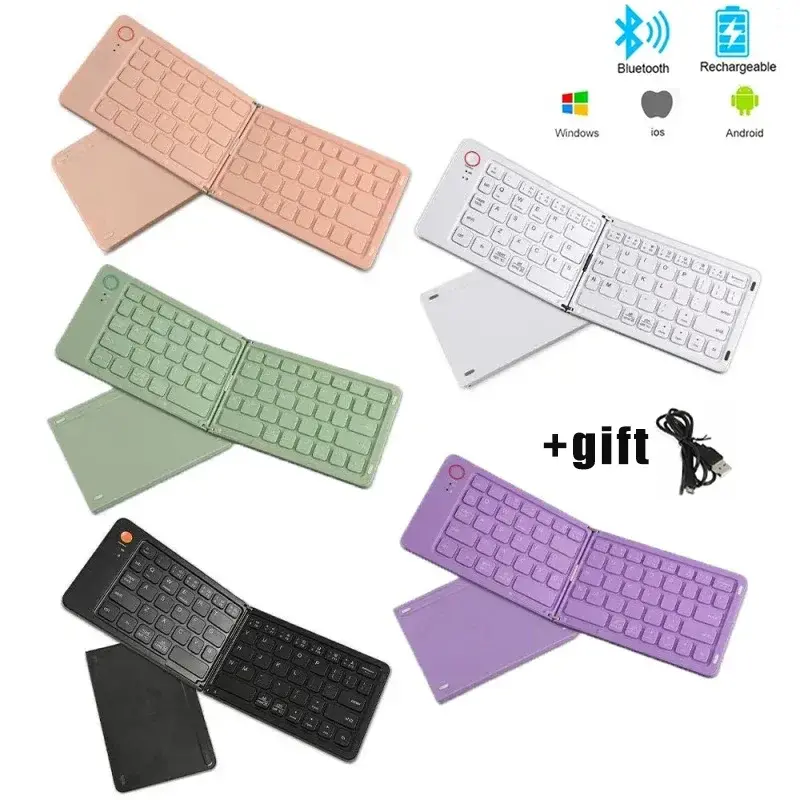 Wireless Keyboard Mini Foldable Slim Portable Bluetooth Keyboard Rechargeable Fo