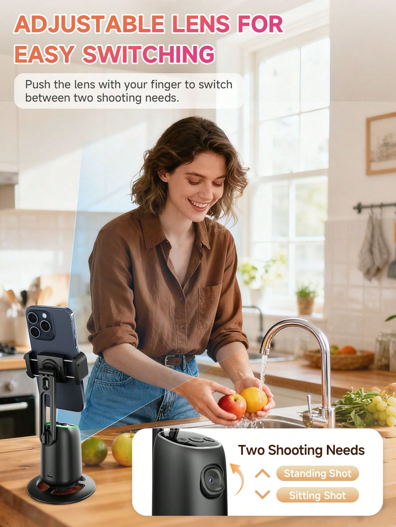 360° Auto Tracking Phone Gimbal Stabilizer, Built-in Fill Light & Tripod, Smart