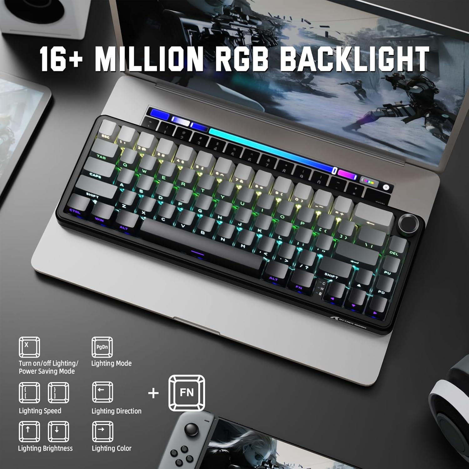 ATTACK SHARK X66 65% Wireless Mechanical Keyboard with Knob, 66 Keys Gasket Hot