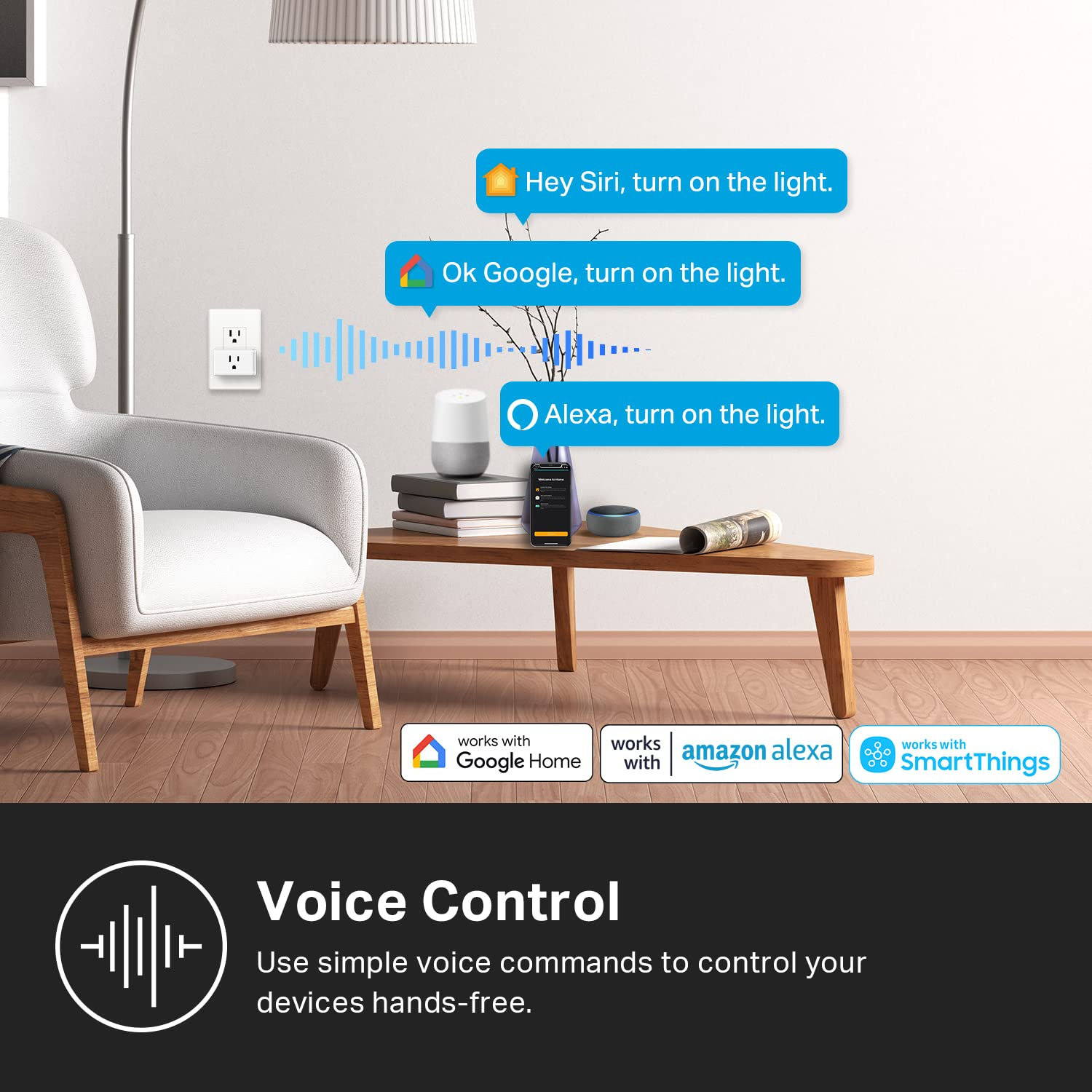 Smart Plug with Energy Monitoring, Compact Flame Retardant Design, 15A/1800W Max