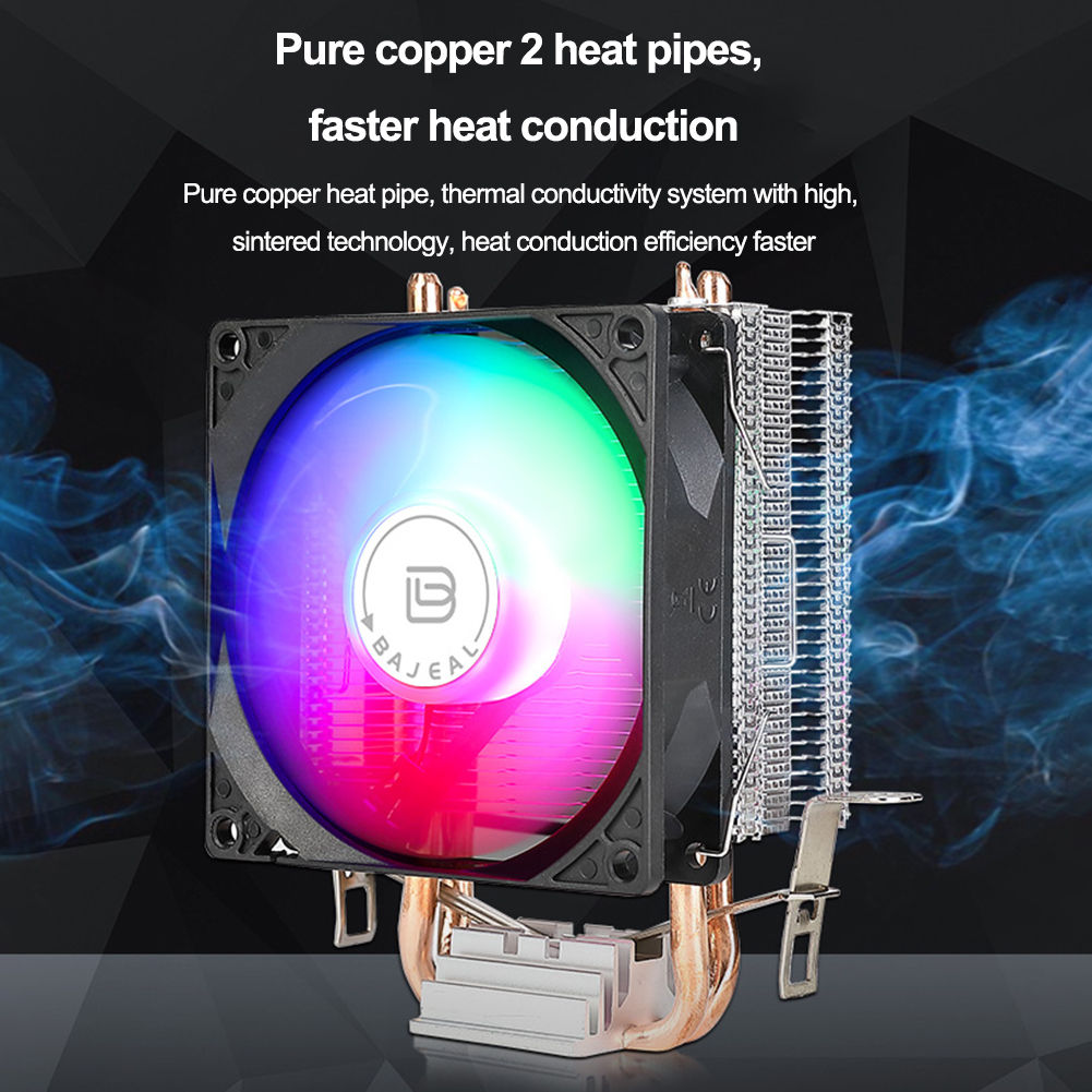 90mm CPU Cooler with 2 Heat Pipes CPU Air Cooler Quiet Rainbow RGB Cooling Fan f