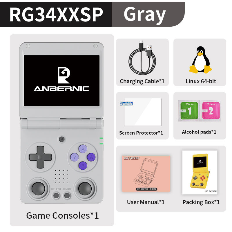 Anbernic RG34XXSP RG35XXSP Flip Handheld Game Console IPS Screen Linux 64-bit Co