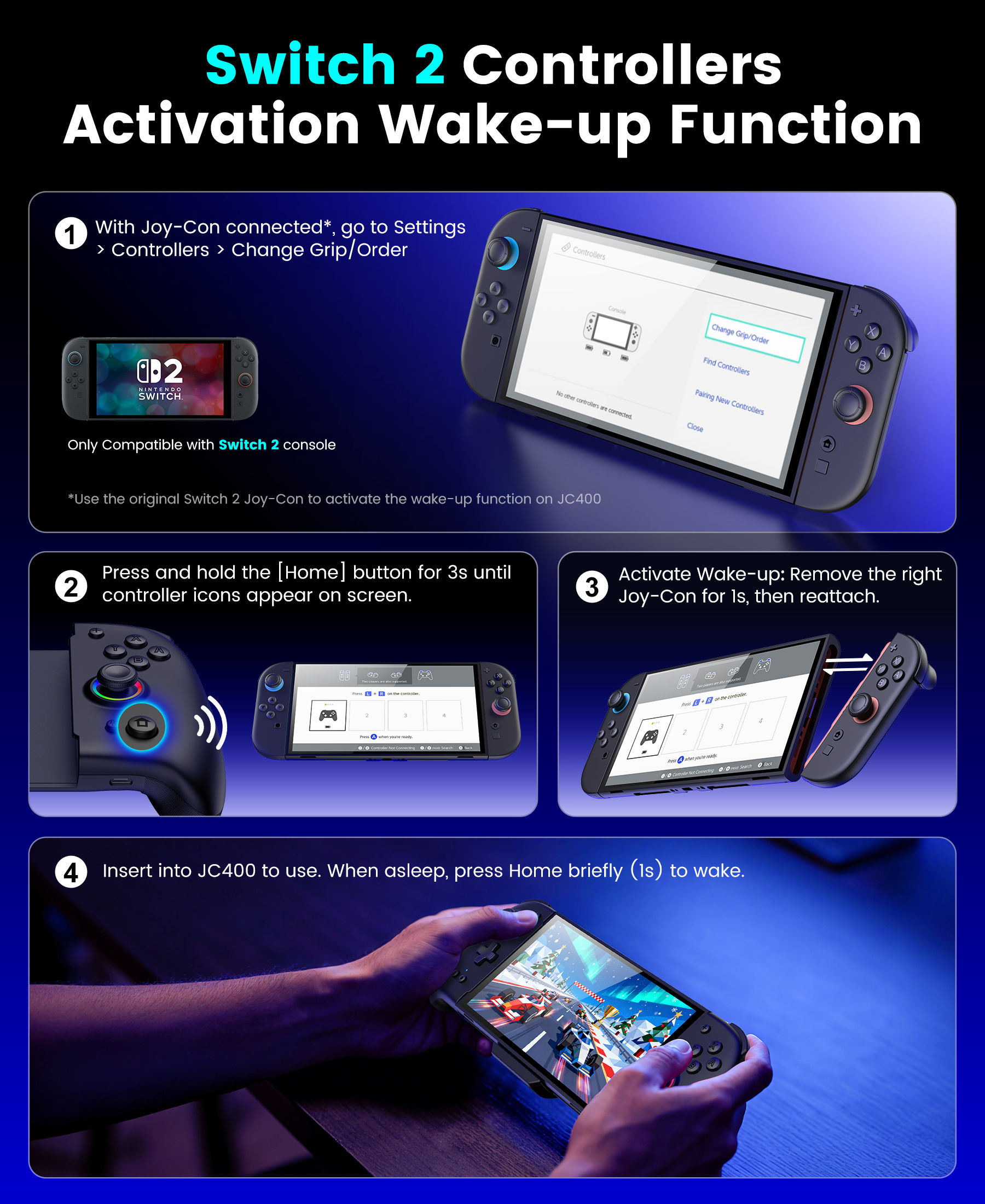 BEBONCOOL JC400 black Gamepad for Switch2 with Turbo Dual Back Keys 1000mAh Batt