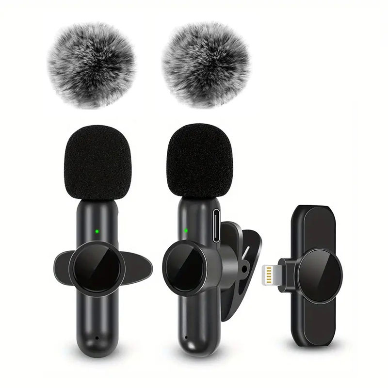 Wireless Lavalier Microphone With Windproof Cover Audio Video Recording Mini Mic